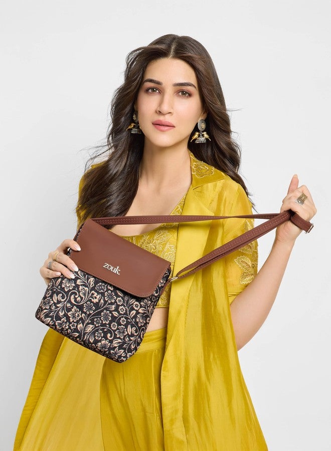 ZOUK Flap Sling Bag | Crossbody Bags for Women | Women's Handbags | Stylish | Vegan Leather Evening Bag | Travel & Office Use | Purse and Wallet | FloMotif Print - Image 3